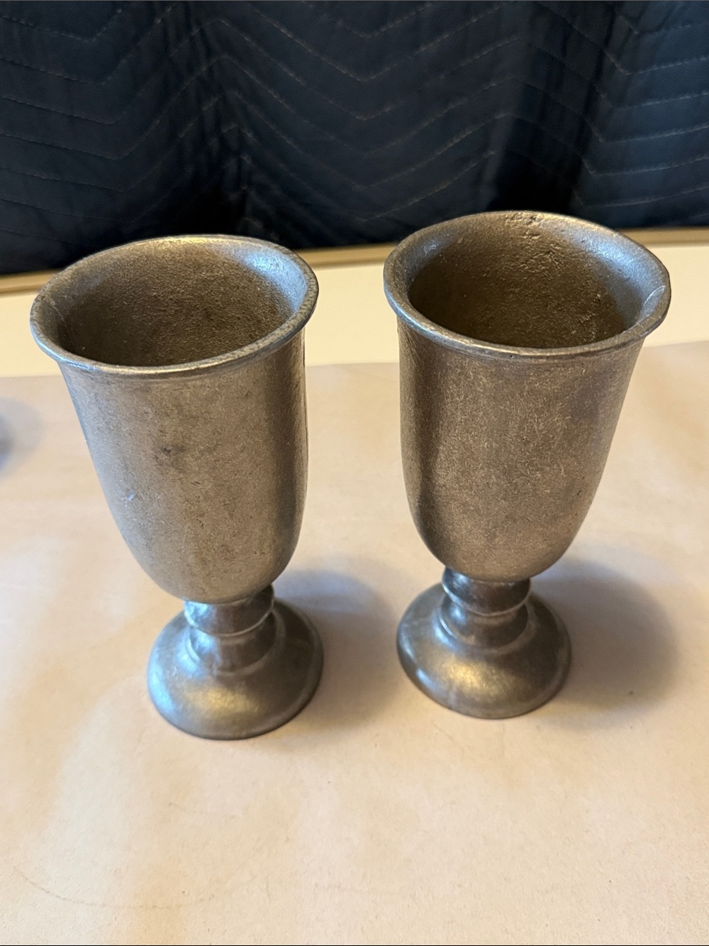 Vintage Wilton Armetale Pewter wine/water goblets in Plough Tavern style. Set/2.